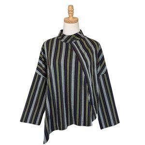 Blanque Asymmetrical Striped Button Up Shirt Brown Green Size Small